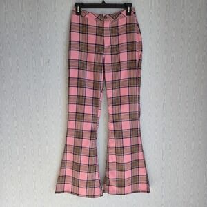 Vtg Y2K Almost Famous Womens 3 26x31 Plaid Flare‎ Pants Pink Sexy 90s 70s